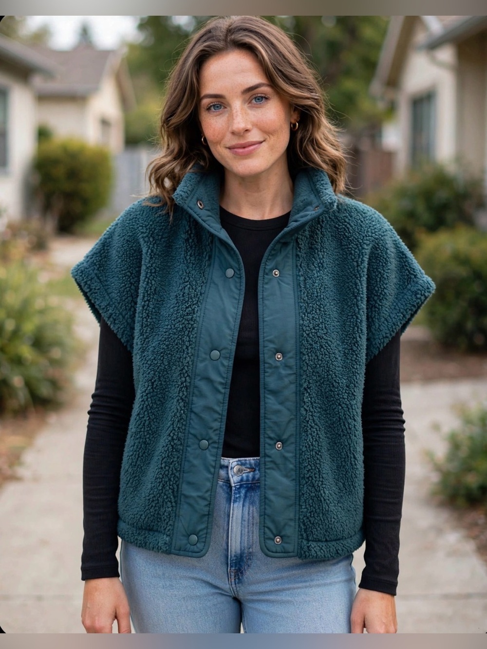 O’Neill Teal Sherpa Vest Jacket Oversized- Comfortable Layering